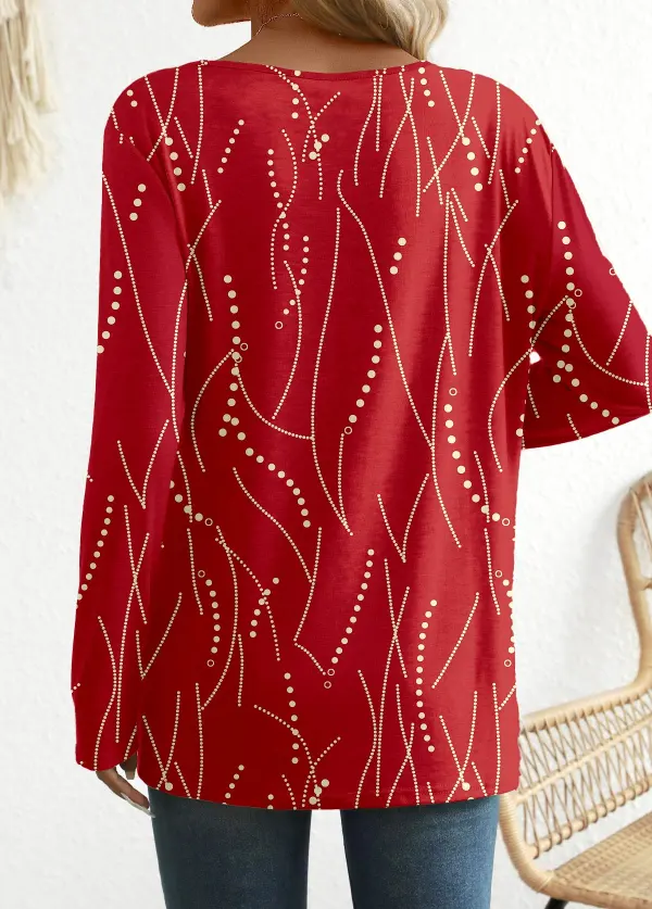 Black Friday Red Button Geometric Print T Shirt