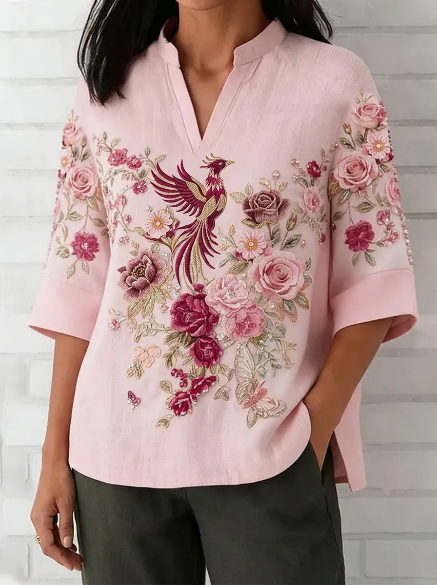 Women's Nashville Phoenix Floral Embroidered Printed Top