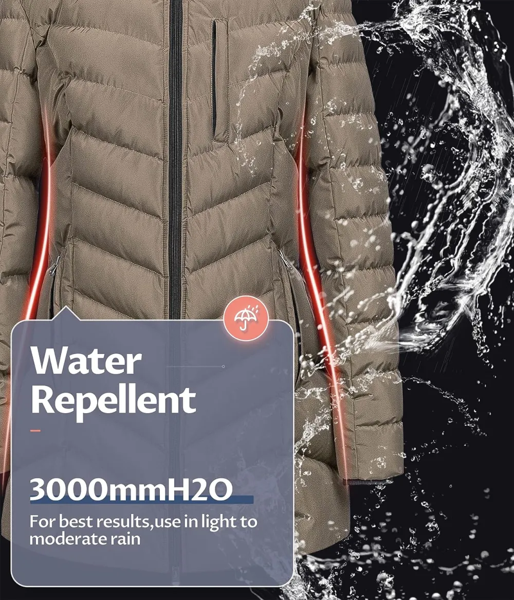 US Women's Winter Hooded Coat Waterproof Warm Long Puffer Jacket Parka