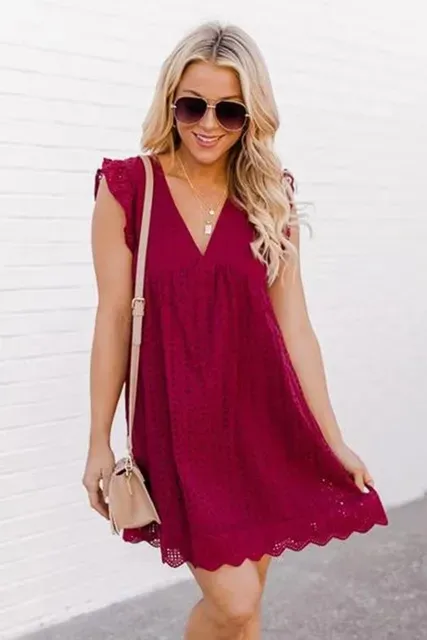 European and American women's new lace jacquard hollow V-neck dress women have pocket cloth shorts.