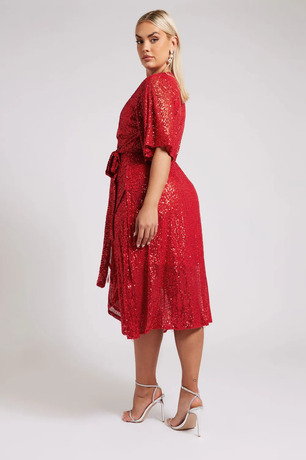 YOURS LONDON Curve Navy Blue Sequin Wrap Dress