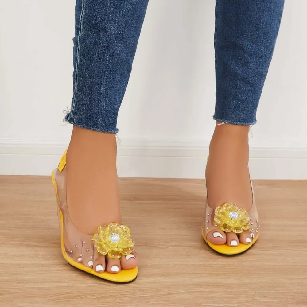 Clear Slingback Flower Rhinestone Sandals
