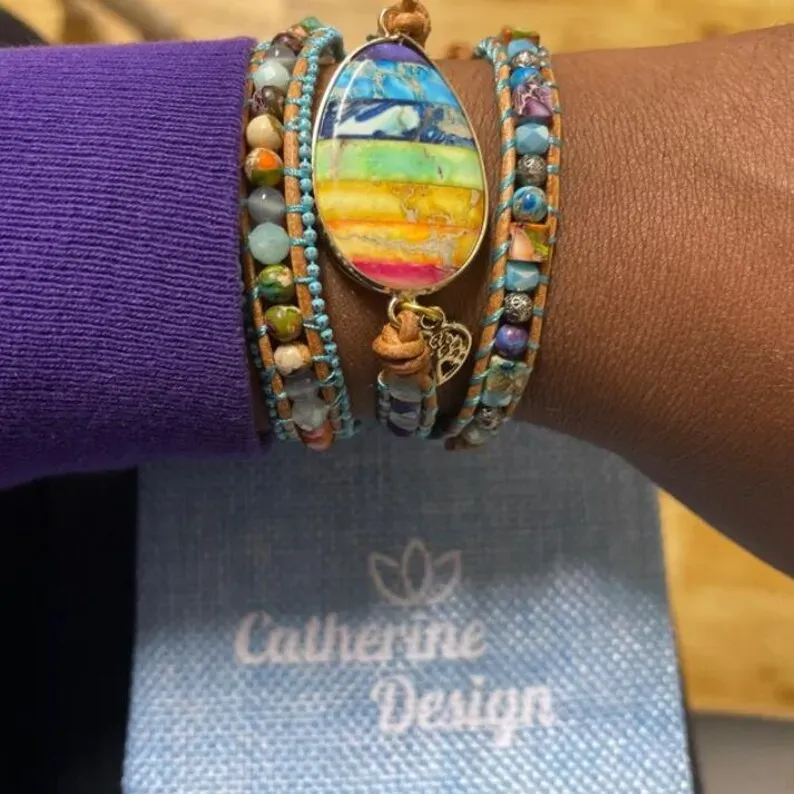 Natural 7 Chakra Gemstone Bracelet-Fearless Anxiety Stress Relief Bracelet-Emotional Healing Mental Health Confidence Strength Bracelet