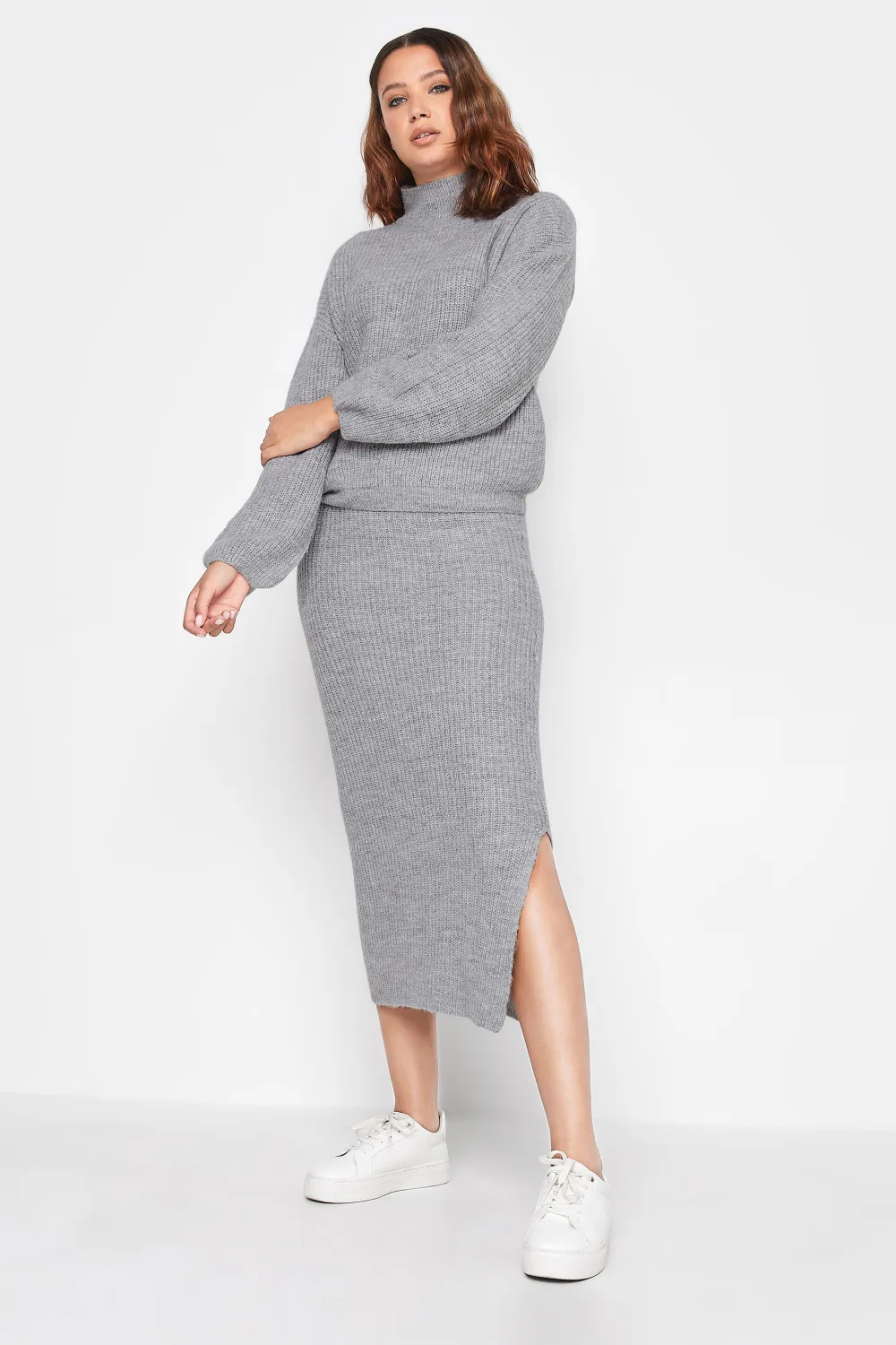 LTS Tall Grey Funnel Neck Knitted Jumper
