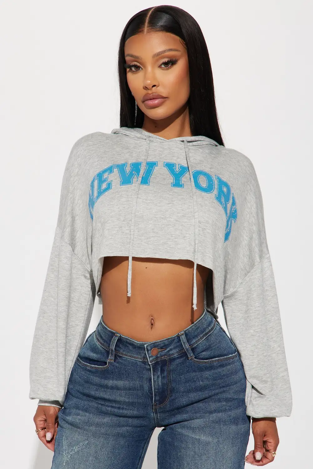 Better In New York Cropped Hoodie - Heather Grey