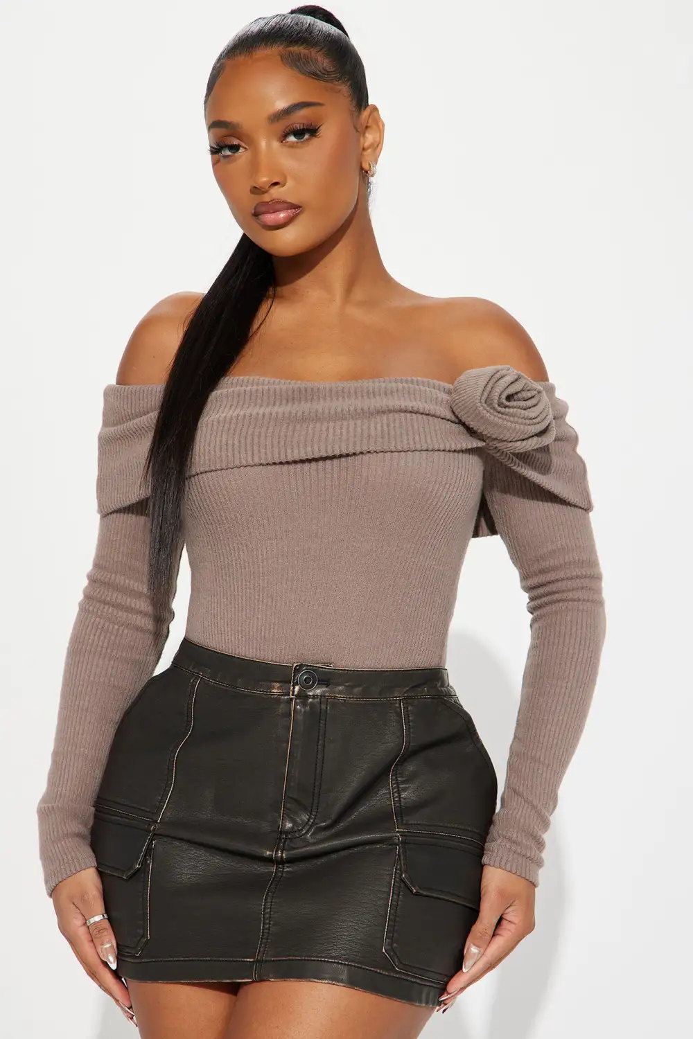 Rosa Off Shoulder Bodysuit - Grey