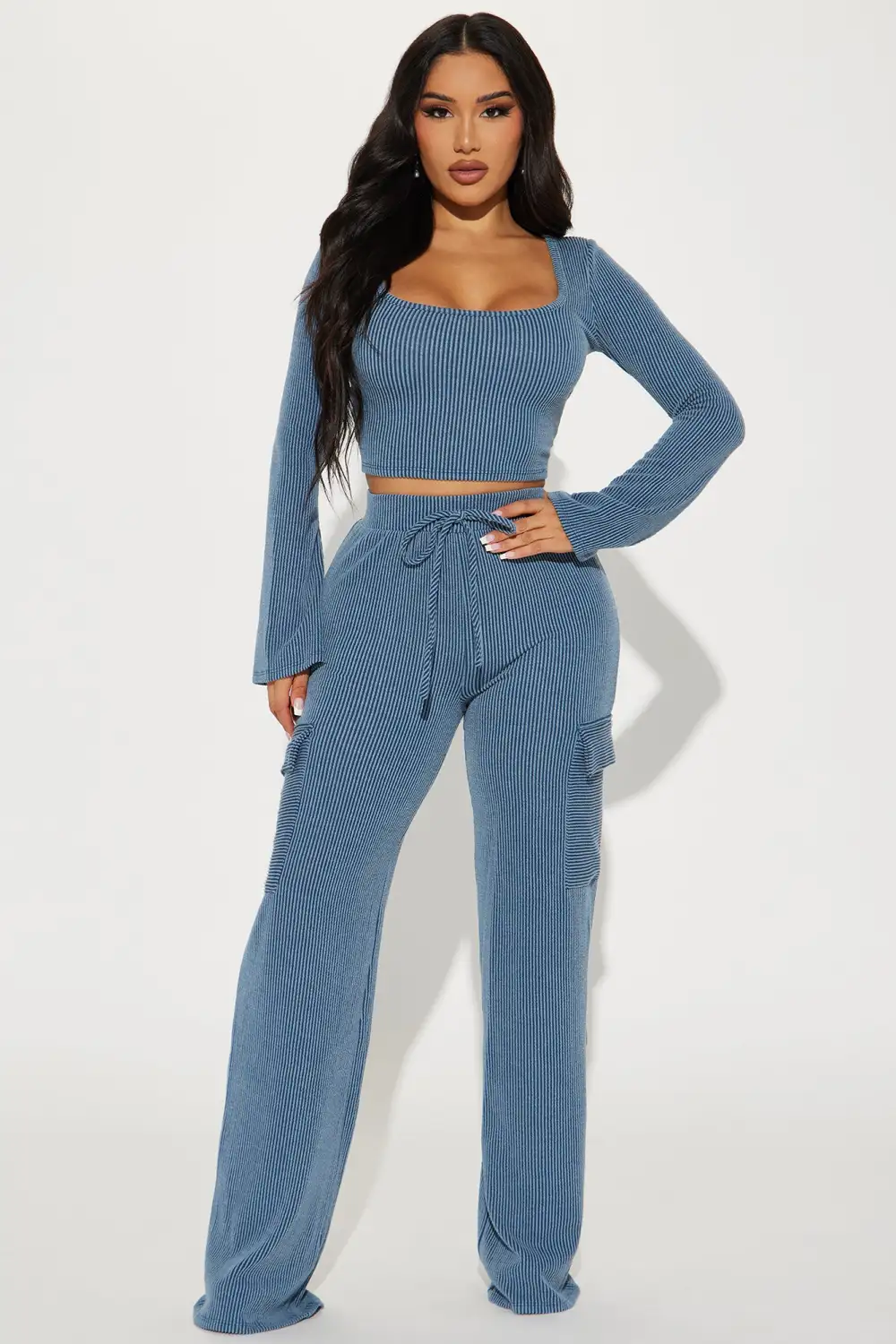 Nobody Like Me Ribbed Pant Set - Navy