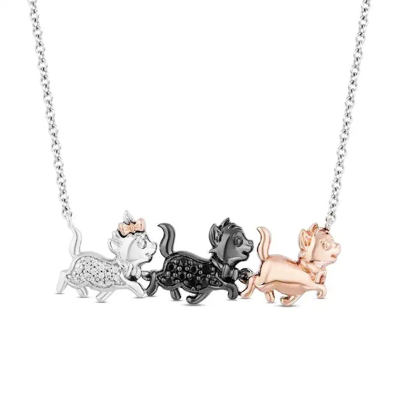 Disney Treasures The Aristocats Diamond Necklace 1/10 ct tw Sterling Silver & 10K Rose Gold 18