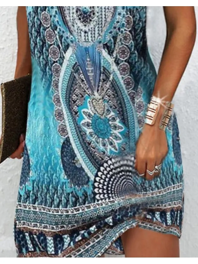 Women's Casual Dress Mini Dress Blue Sleeveless Print Print Spring Summer Halter Casual 2023 S M L XL XXL 3XL