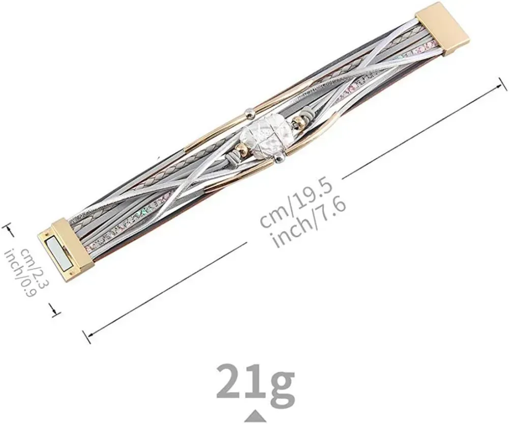 Fesciory Leather Wrap Bracelets for Women, Boho Leopard Multi-Layer Crystal Beads Cuff Bracelet Jewelry