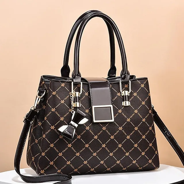 Women's Handbag Crossbody Bag PU Leather Daily Bowknot Large Capacity Plaid dark maple leaf with coffee Light Maple with Naturals Dark Maple with Naturals