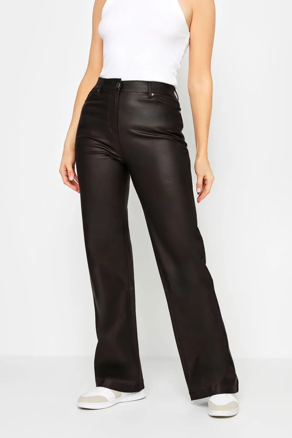 LTS Tall Black Faux Leather Wide Leg Trousers
