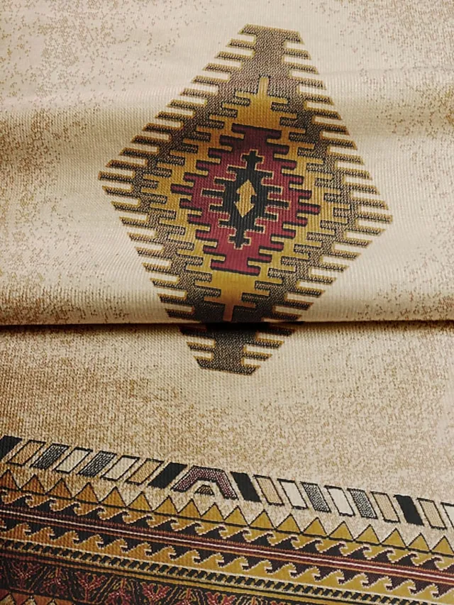 Women's Plus Size T shirt Tee Burgundy Tee Tunic Shirts Marron Yellow Light Green Geometric Plaid Print Long Sleeve Casual Vintage Tunic Ethnic Round Neck Regular Fit Bohemian Theme Geometric Fall