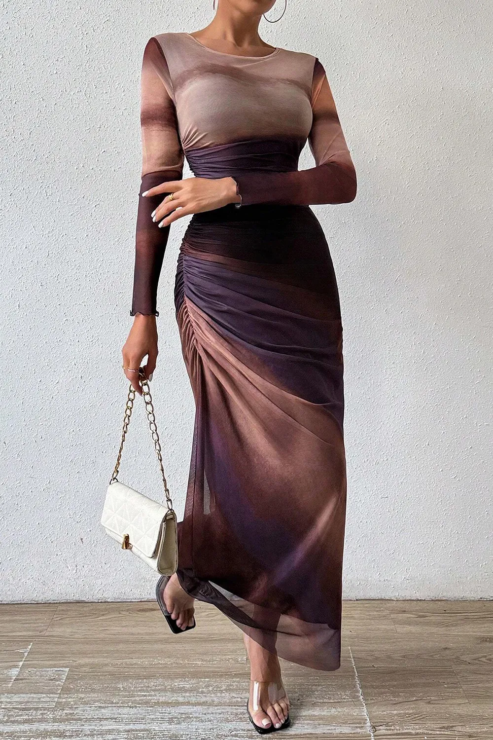 Women's Tie Dye Long Sleeve Pleated Dress