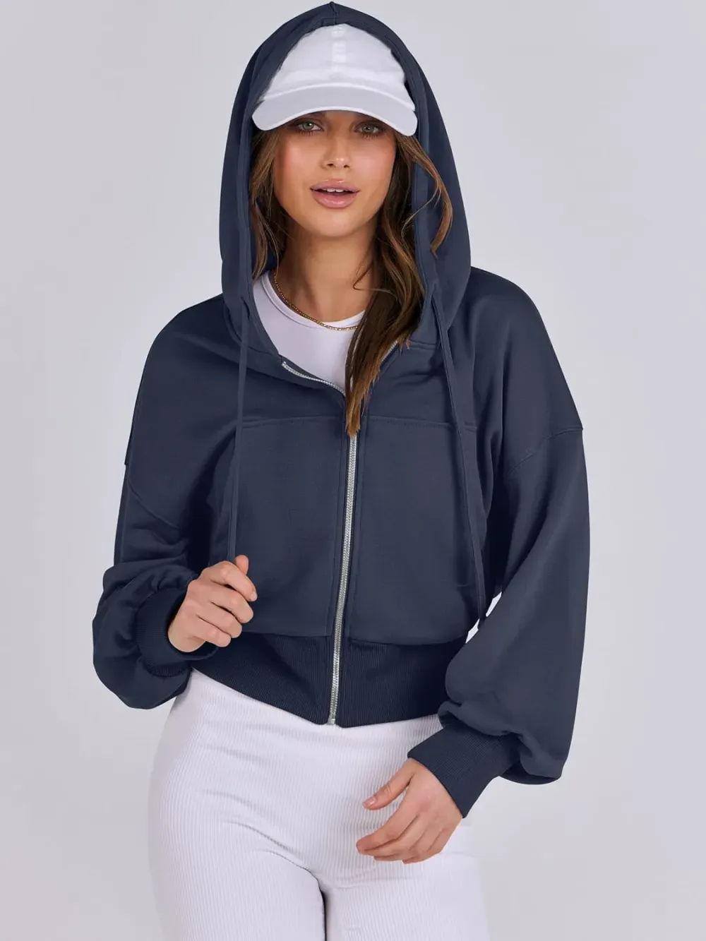 Women's Zip Up Hoodies Cropped Sweatshirts Full Zip Jackets Casual Fashion Fall Outfits Winter Clothes