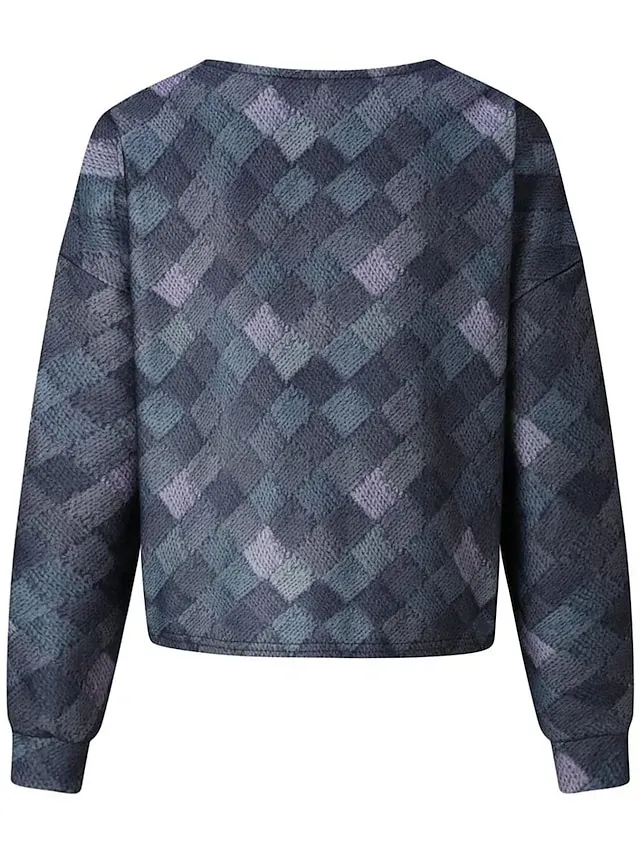 Women's Casual Jacket Vacation Street Daily Wear Fall Winter Regular Coat V Neck Loose Fit Windproof Breathable Stylish Sporty Chic & Modern Jacket Long Sleeve Stripes and Plaid Print Gray