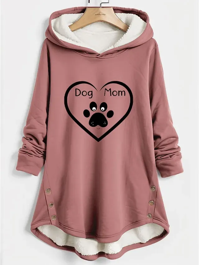Women's Hoodie Sweatshirt Pullover Fleece Lined Fleece Graphic Warm Sportswear Print Dark Pink Blue Gray Casual Sports Hoodie Long Sleeve Top Micro-elastic Fall & Winter