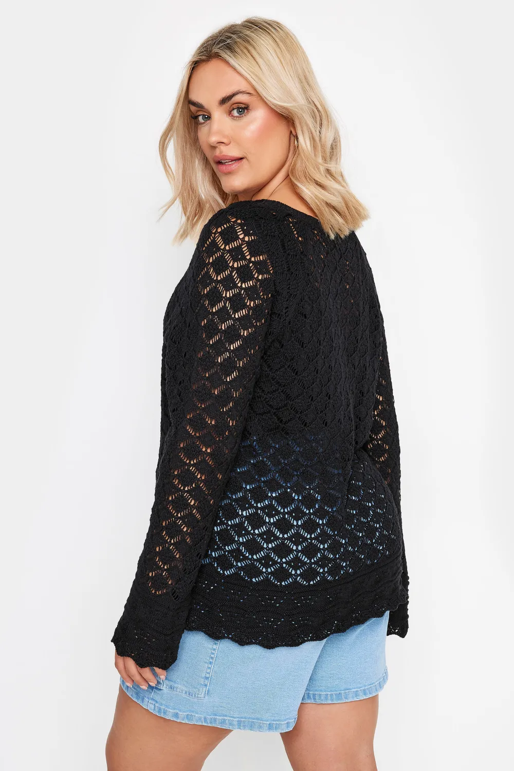 YOURS Curve Black Crochet Detail Jumper
