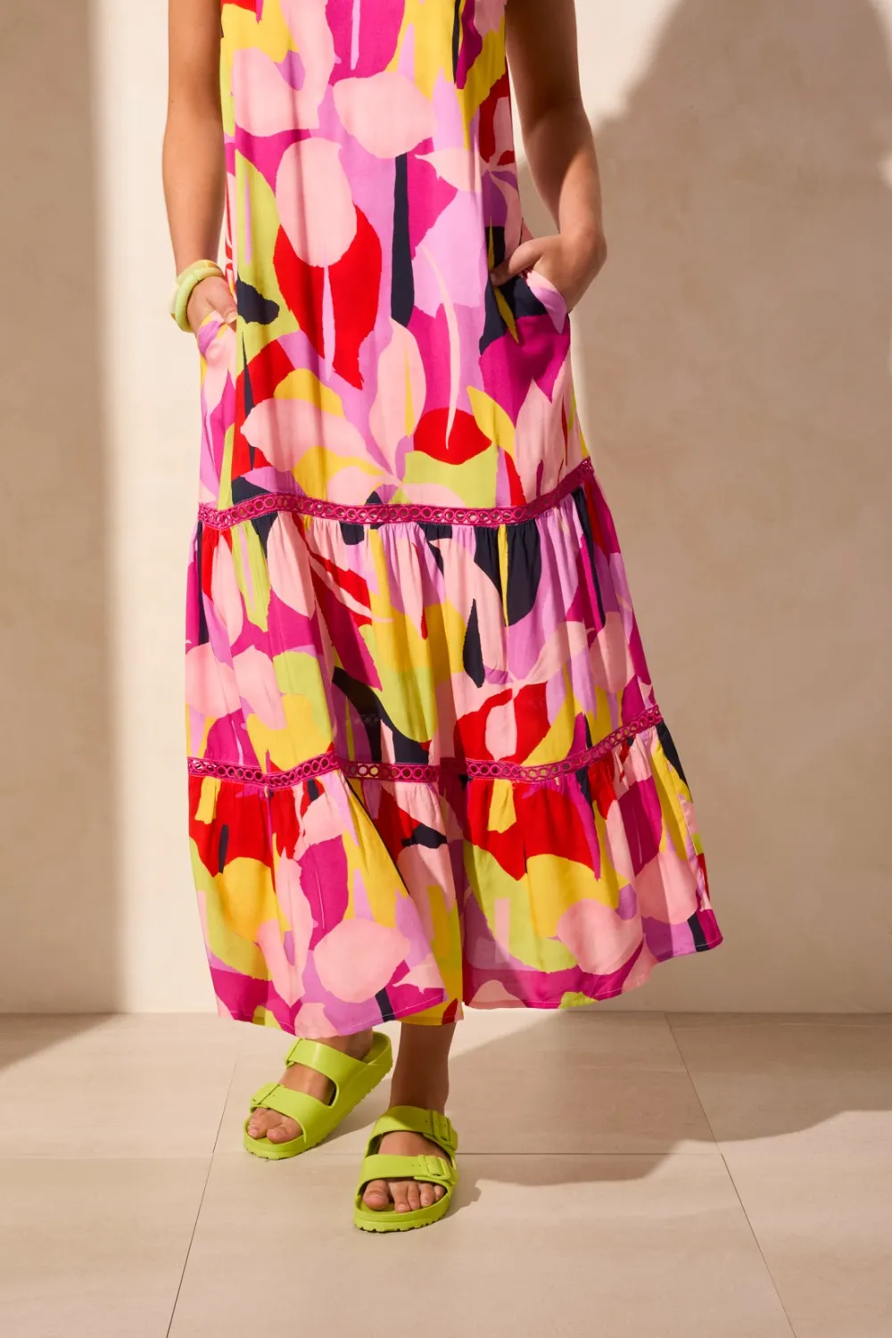 Printed Challis Sleeveless Scoop Neck Dress-Bloom