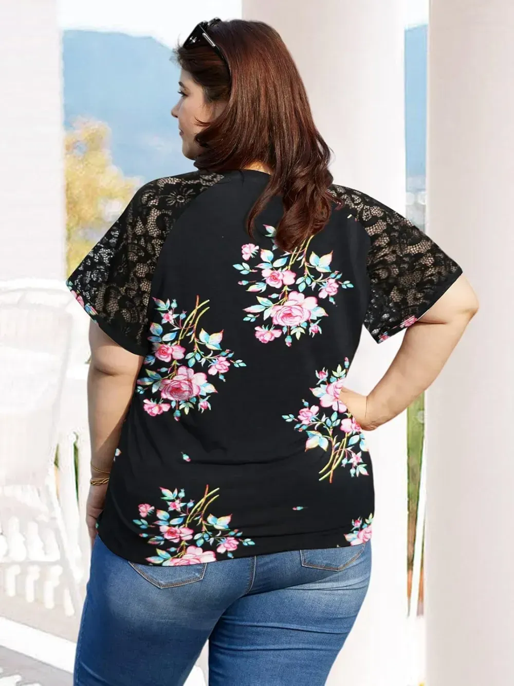 HDLTE Womens Plus Size Tops Floral Bell Sleeves Blouses Summer Crewneck Tunic Loose Casual T Shirts