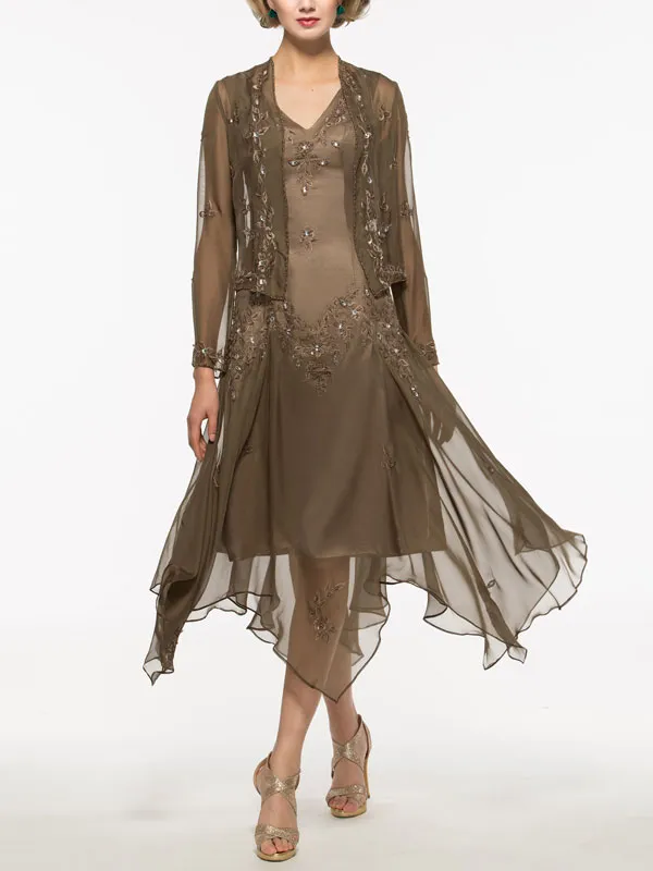 Embroidery Asymmetry Mother of the Bride Dress with Jacket