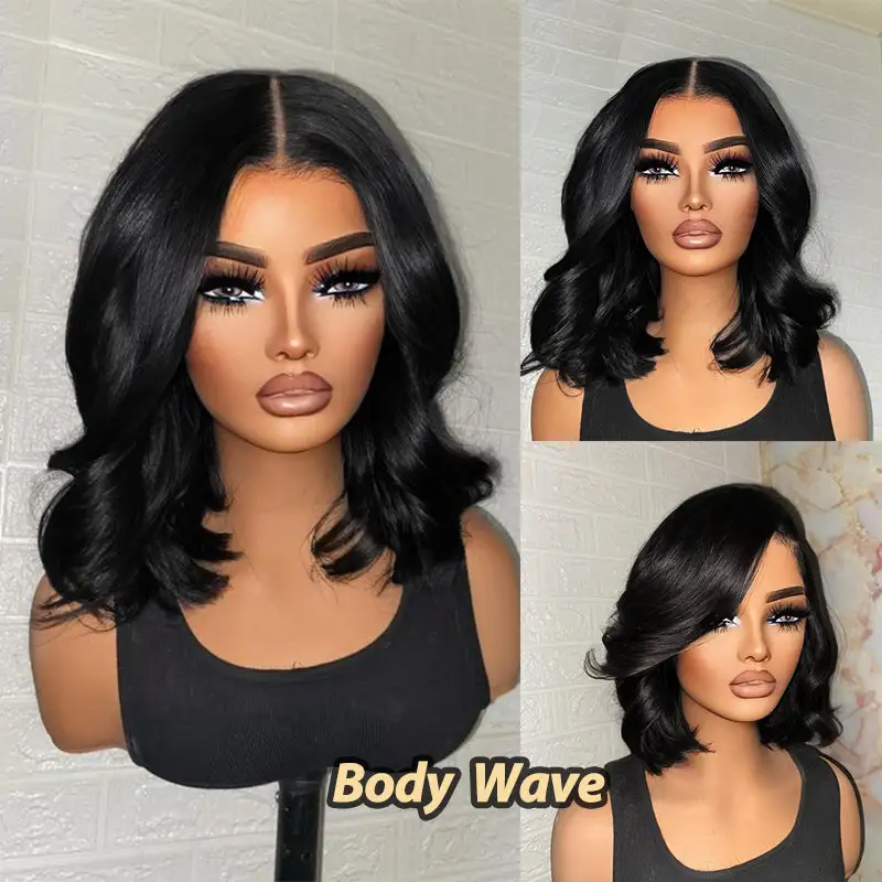 Glueless #1 Jet Black Bob Wig Loose Body Wave Short Lace Wigs 100% Human Hair