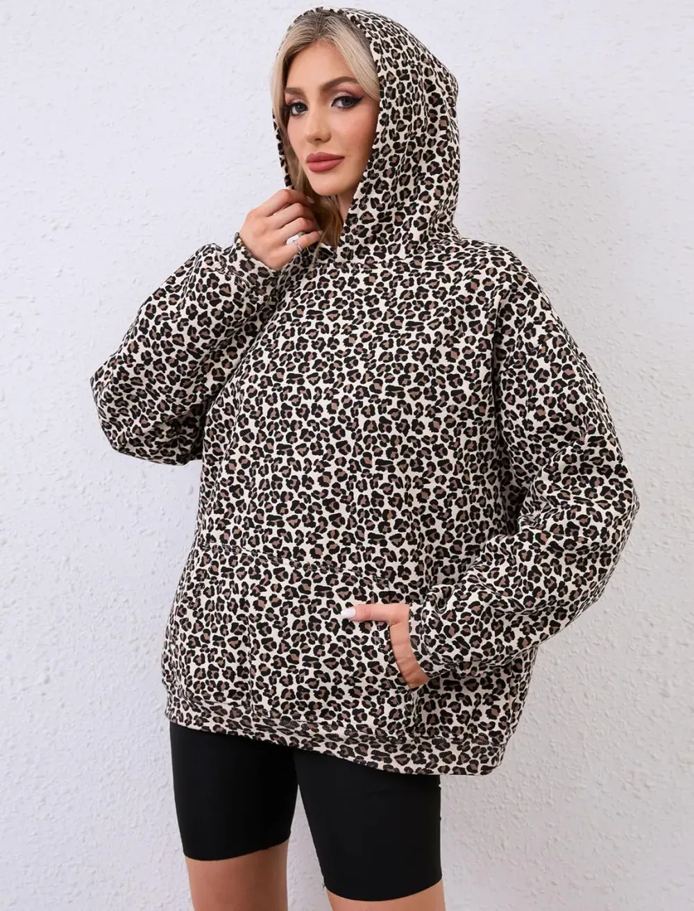 Womens Camo Hoodies Maple Leaf Print Oversized Hooded Sweatshirt Fleece Pullover Sweatshirts Long Sleeve with Pocket