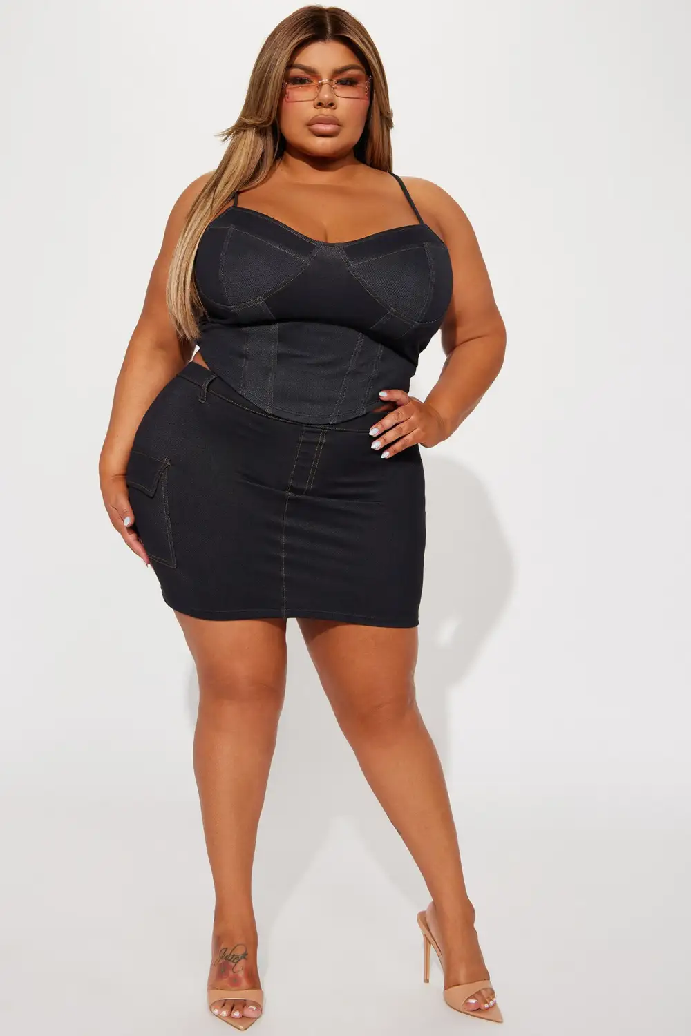 Claire Knit Denim Corset Top - Dark Denim