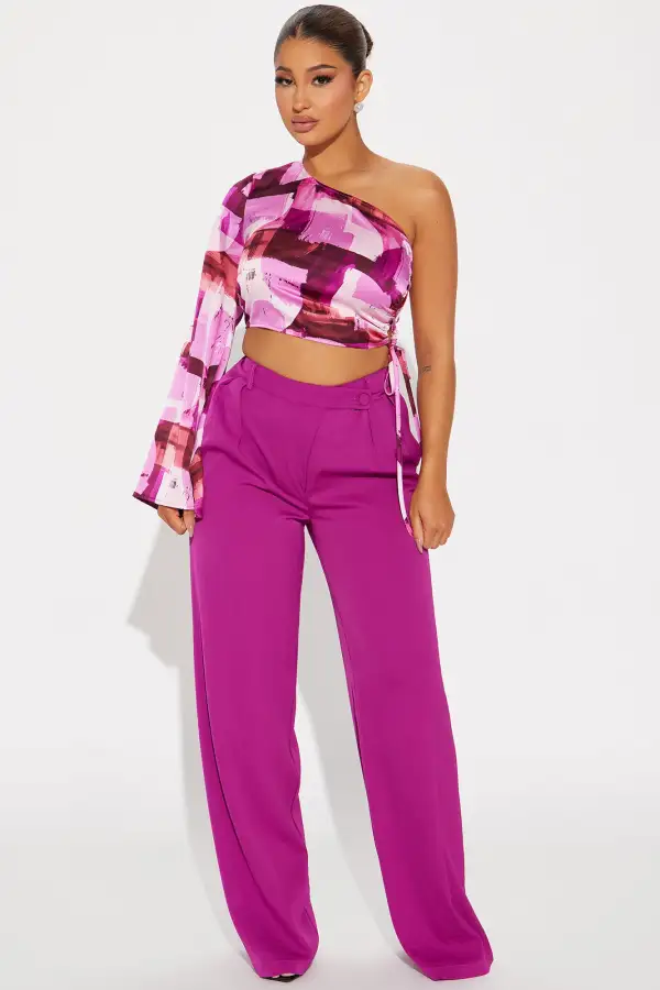 Artistic Feel Satin Blouse Top - Fuchsia/combo