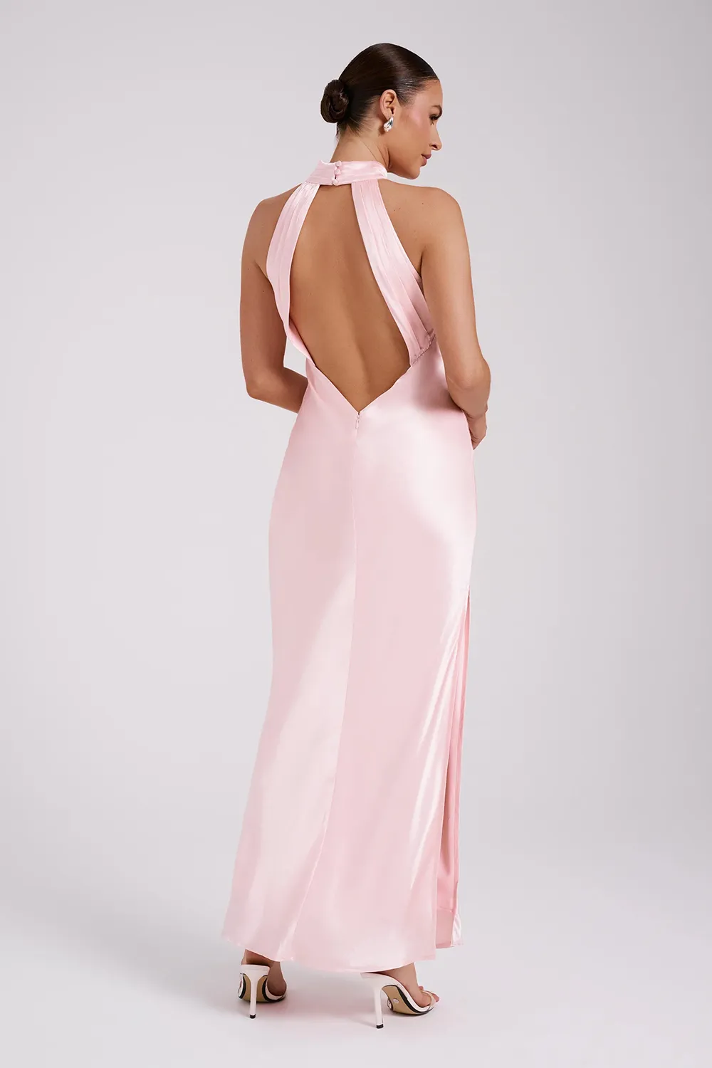 Satin Drape Back Maxi Dress with Split - Black