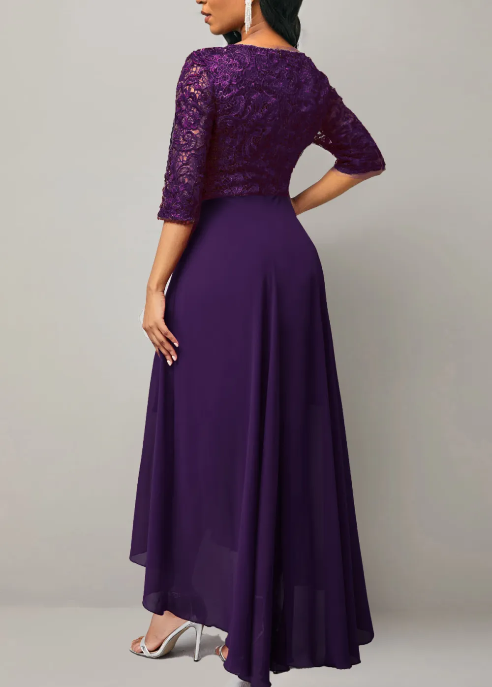 Half Sleeve Purple Lace Panel Dress