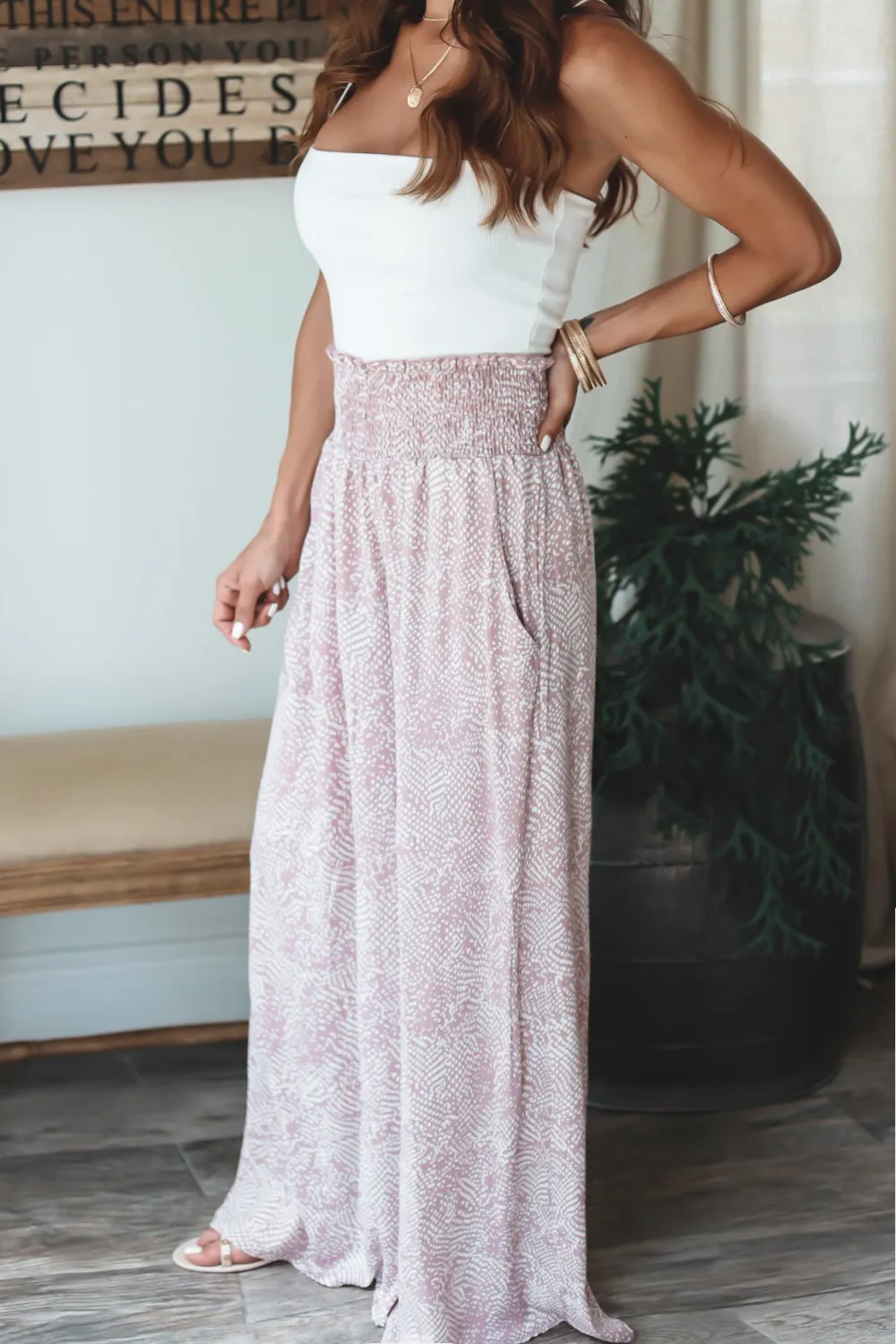 Pink Floral Loose Drape Straight Leg Pants