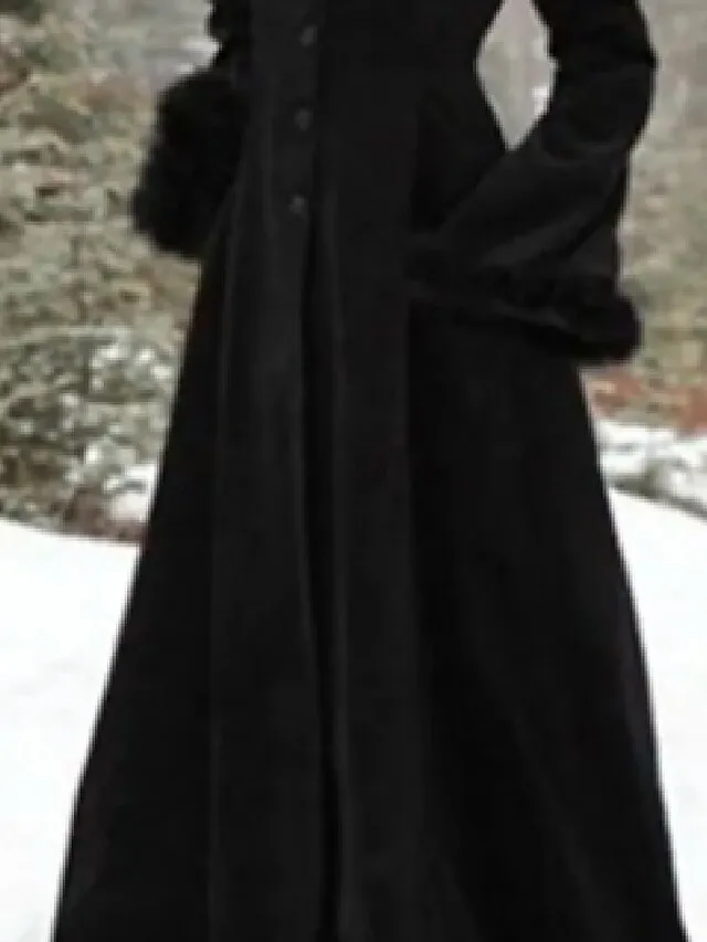Women's Cloak / Capes Christmas Party Cosplay Over Coat Winter Long Pea Coat with Hood Fall Windproof Warm Trench Coat Wool Coat