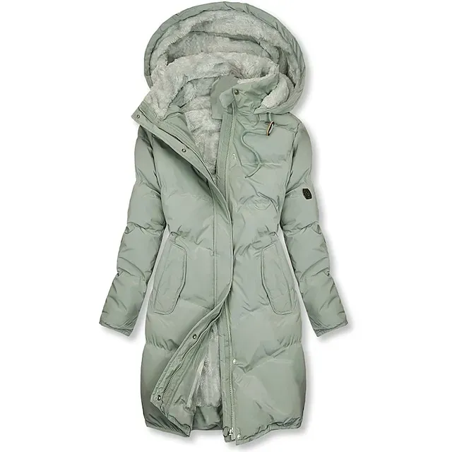 Women's Fleece Lined Parka & Leggings Thermal Warm Puffer Jacket Winter Coat Ankle-Length Winter Leggings Micro-elastic High Waist Tights