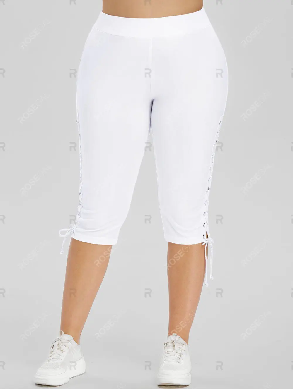 Floral Tie Blouse and Knot Solid Tank Top Set and Lace Up Side High Waisted Capri Pants Plus Size & Curve Summer Outfit