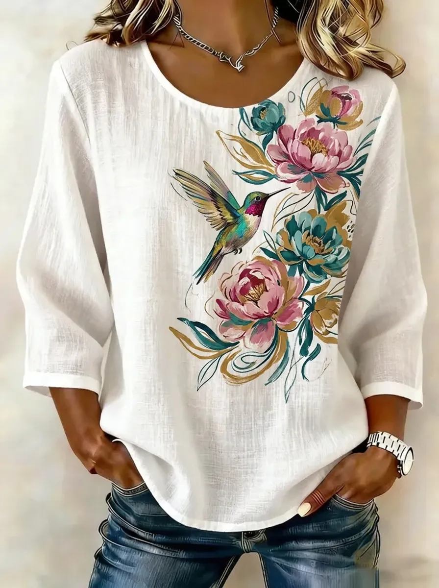 Women's Nashville Nature Lover Hummingbird Floral Printed Top