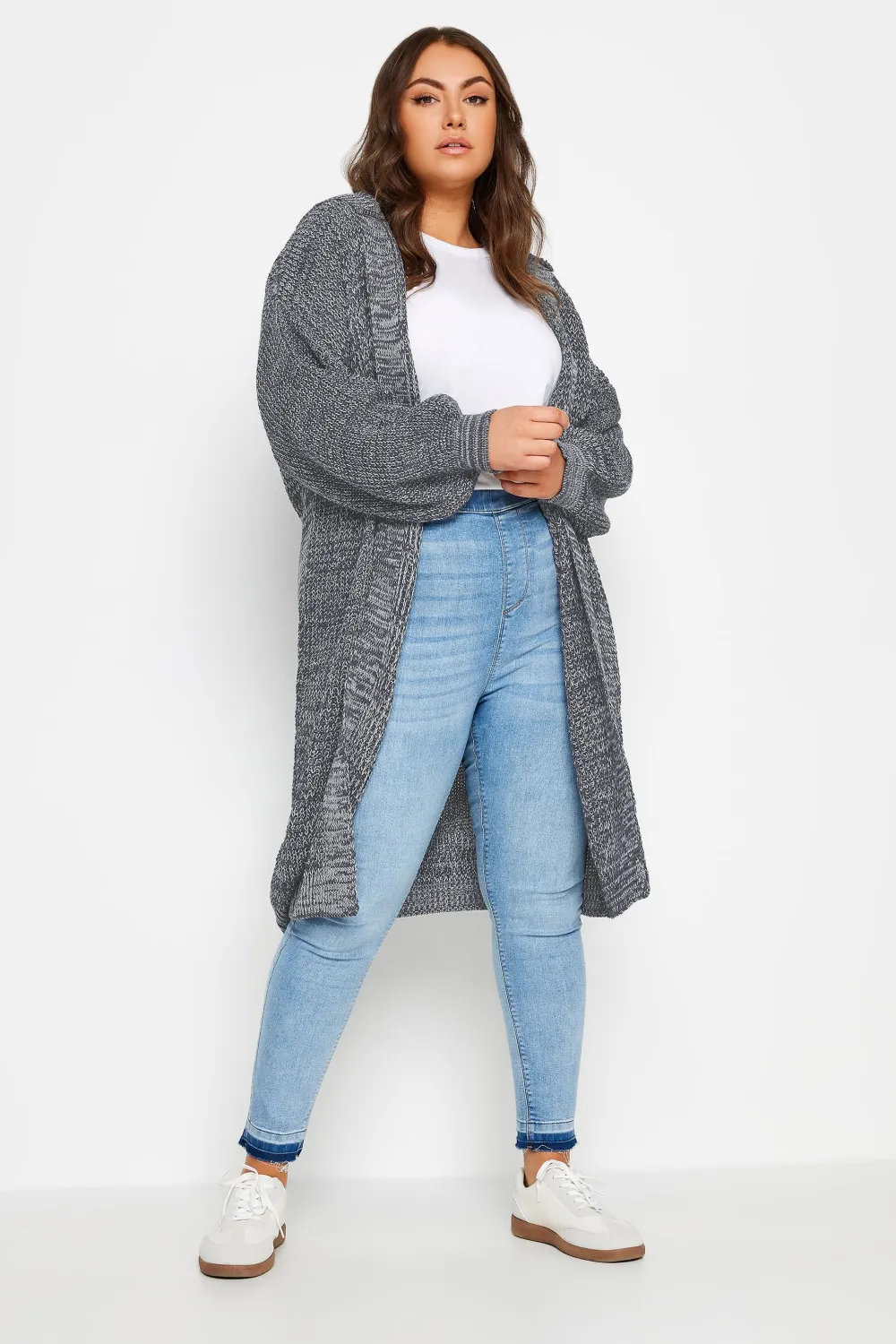 YOURS Curve Blue Longline Hooded Cardigan