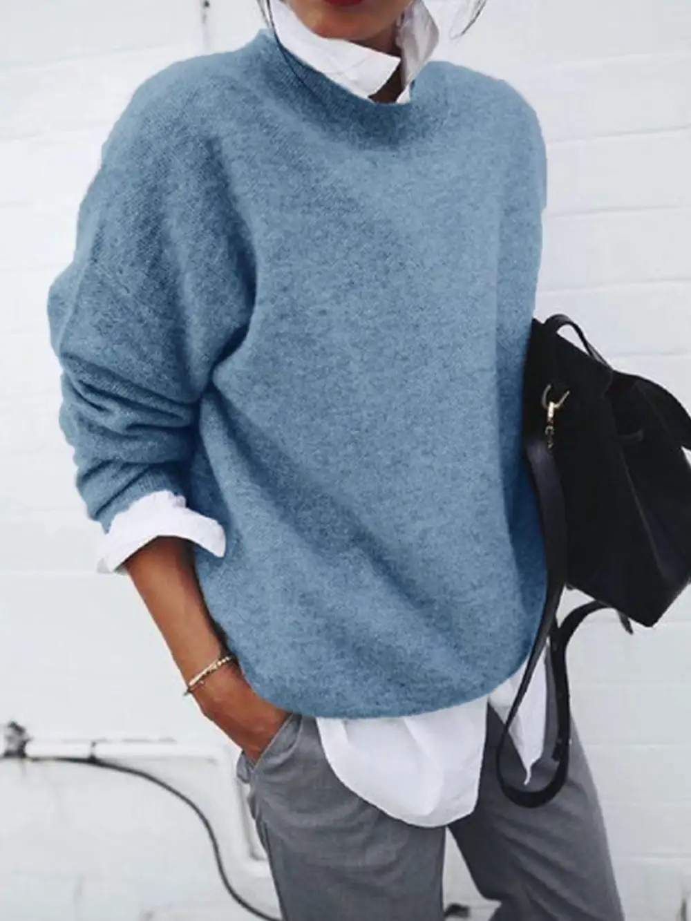women's shirt collar long sleeve fake two piece sweater coat