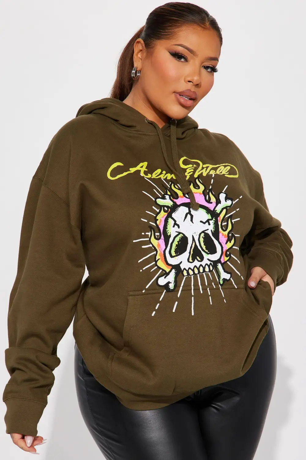 Alive And Well Skull Hoodie - Olive