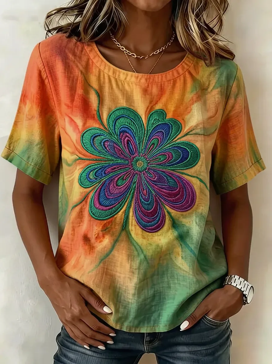 Women's Nashville Floral Tie-Dye Printed T-shirt