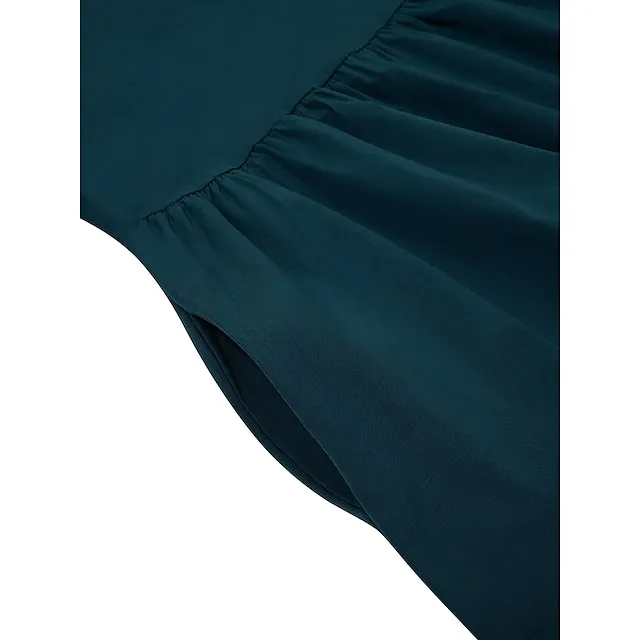 Women's Casual Dress Cotton Dress Swing Dress Midi Dress Cotton Basic Casual Outdoor Daily Crew Neck Pocket Smocked Half Sleeve Summer Spring Fall 2023 Loose Fit Light Blue Black White Pure Color S M