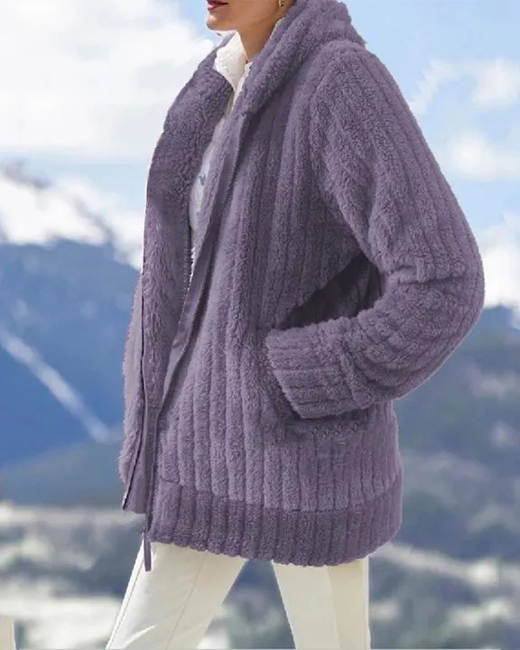 Plush Solid Zipper Jacket