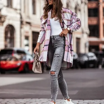 Casual Plaid Front Pocket Lapel Coat