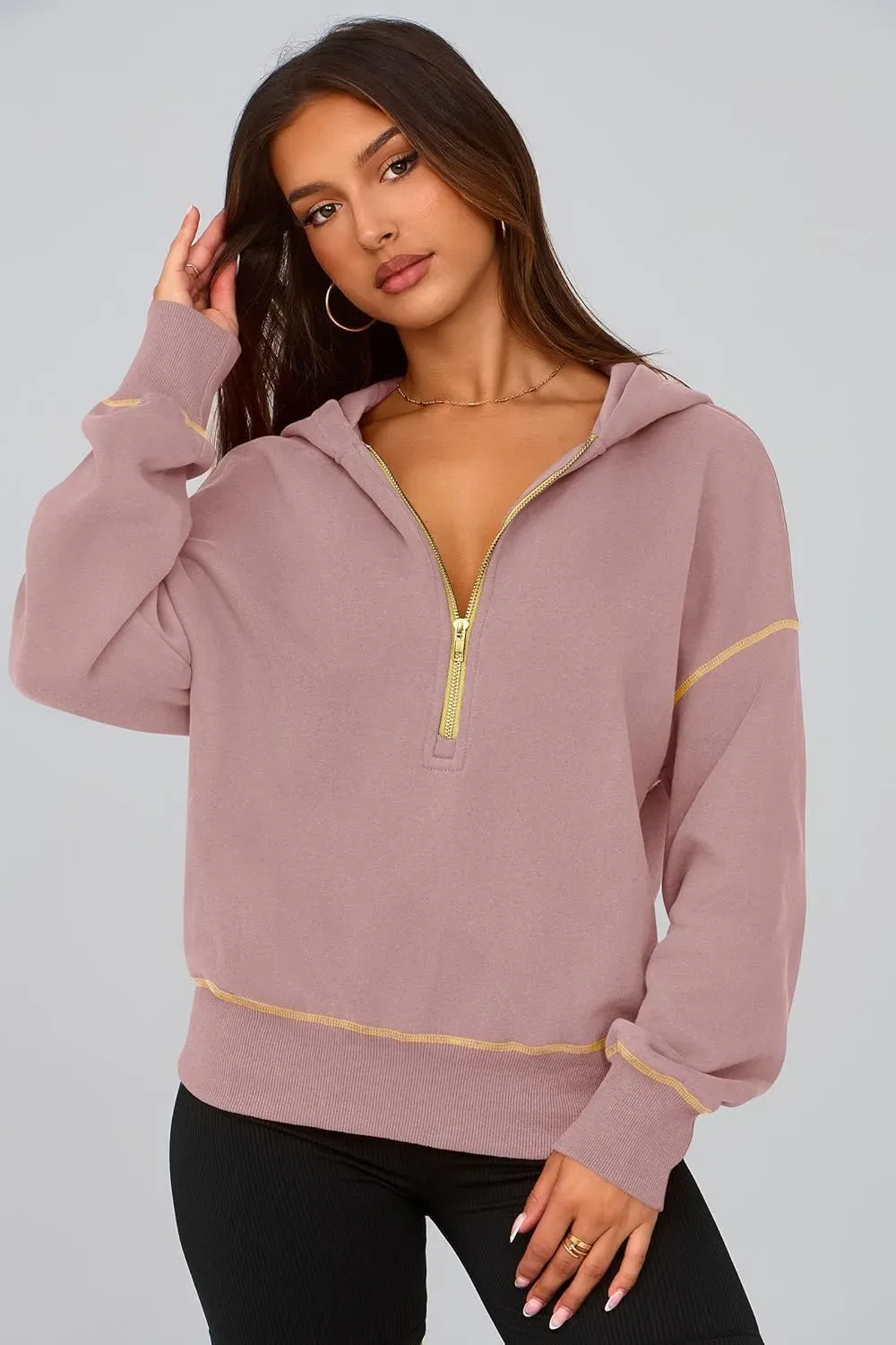 Women's Hooded Sweatshirts Long Sleeve Half Zip Cropped Hoodie Pullover Winter Fashion Clothes