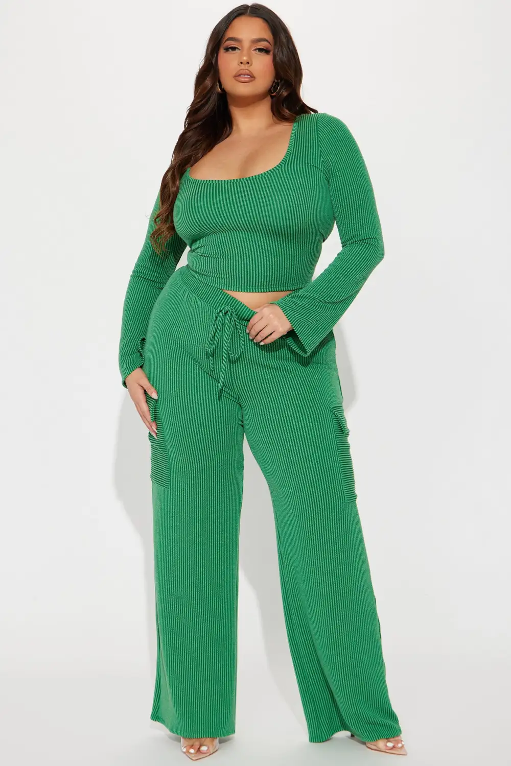 Nobody Like Me Ribbed Pant Set - Green