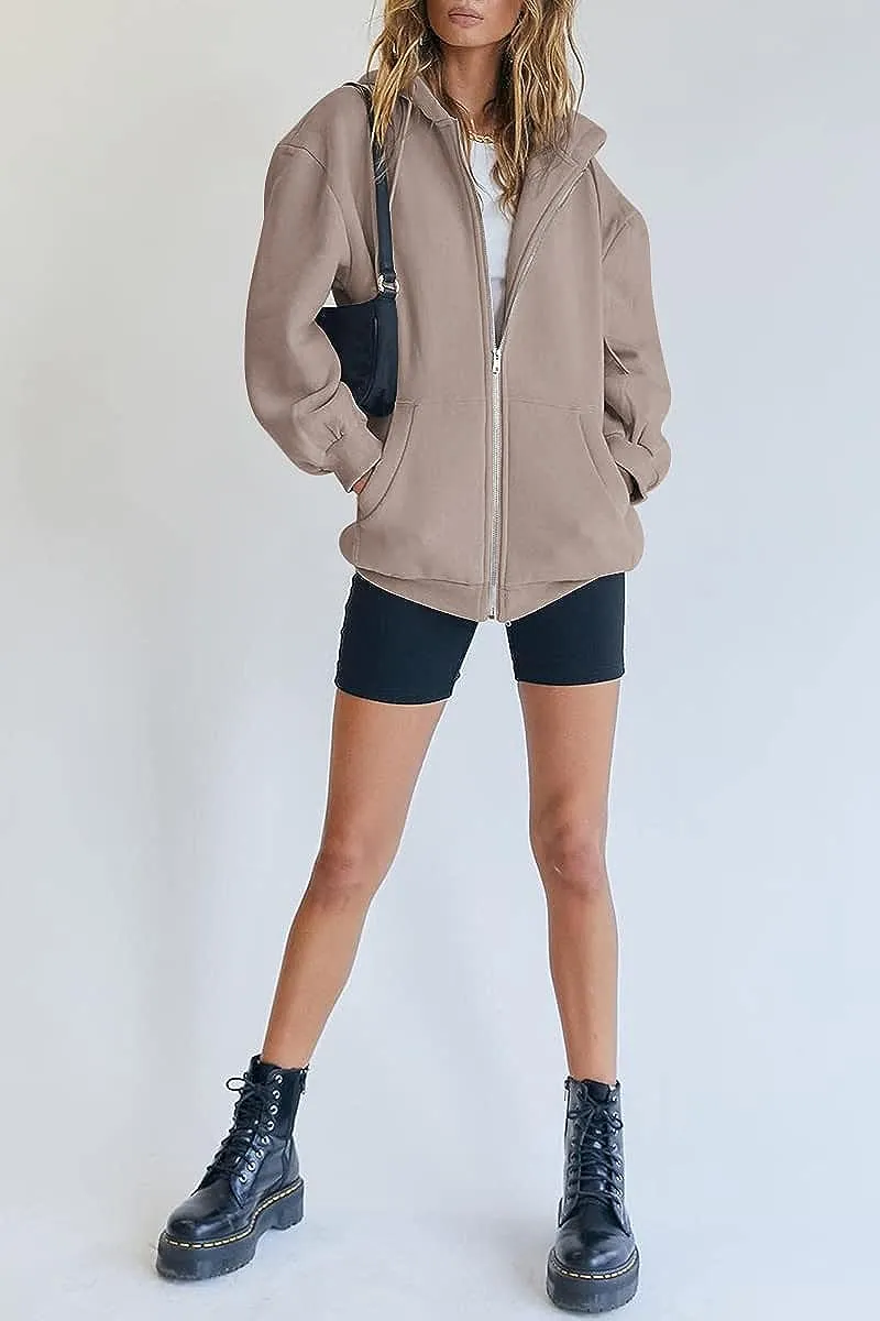Women's Cute Hoodies Teen Girl Fall Jacket Oversized Sweatshirts Casual Drawstring Zip Up Y2K Hoodie with Pocket