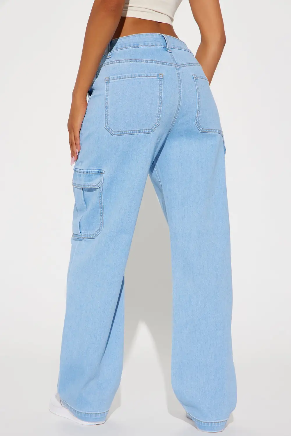 How You Do It Stretch Cargo Jeans - Light Wash