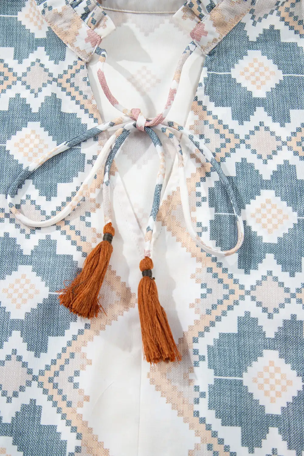 Geometric Print Western Inspired Tassel Detail Blouse
