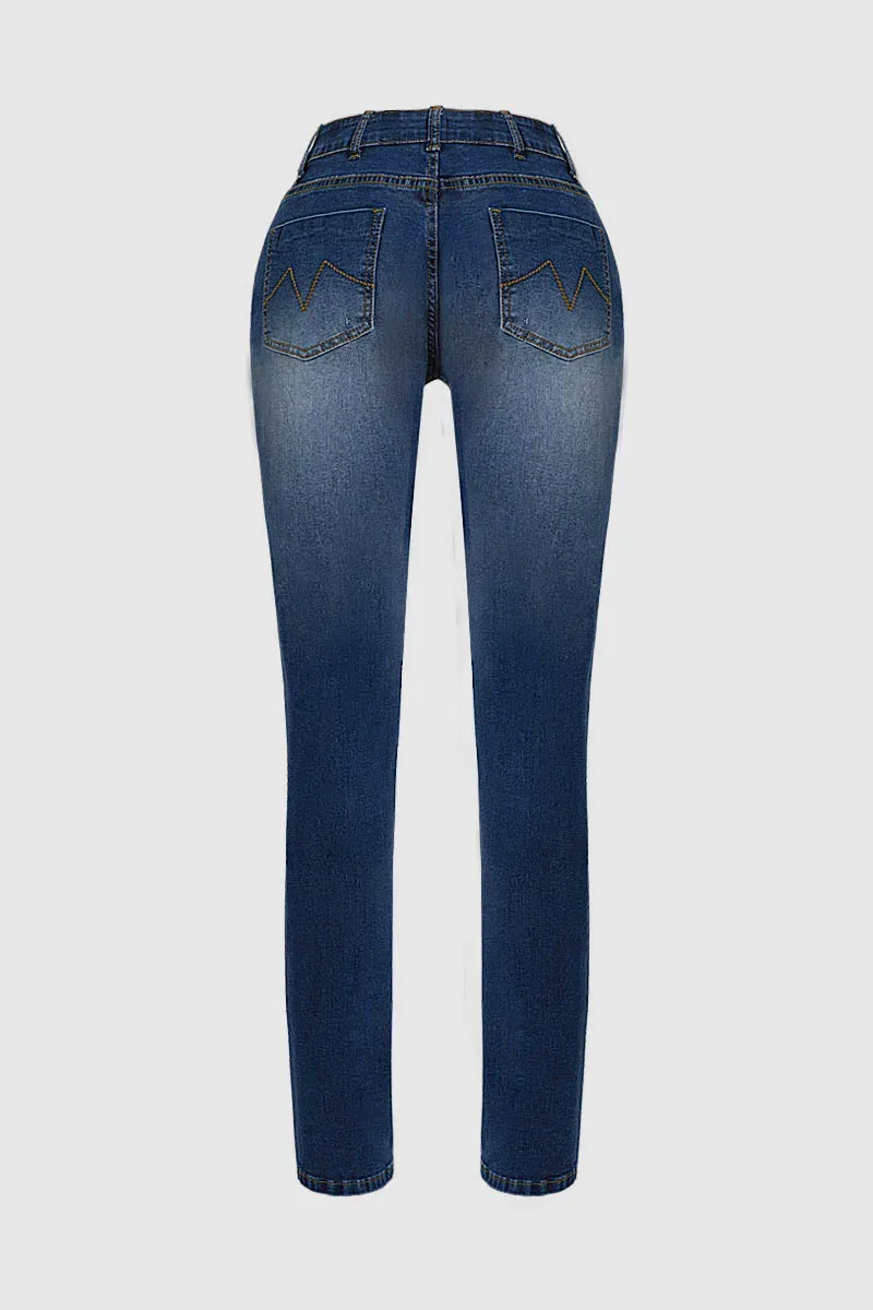 Embroidery Pocket Mid Waist Bootcut Jeans Without Belt