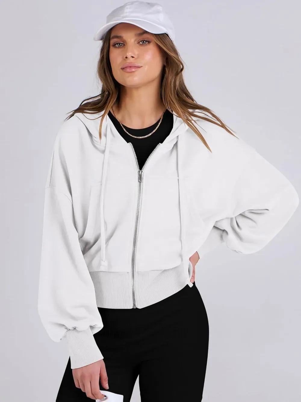 Women's Zip Up Hoodies Cropped Sweatshirts Full Zip Jackets Casual Fashion Fall Outfits Winter Clothes